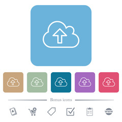 Wall Mural - Cloud upload outline flat icons on color rounded square backgrounds