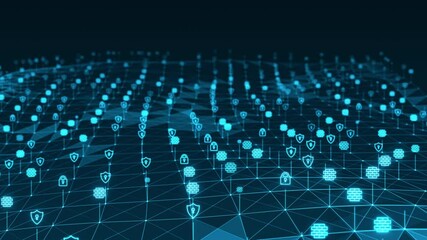Motion graphic of Blue futuristic security icon and line linked network connection technology abstract background concept seamless loop video