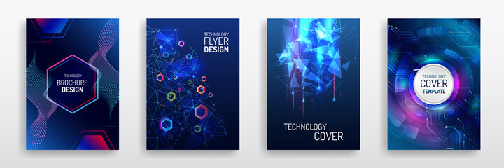 Poster - Technology modern brochure templates. Set of Science and innovation hi-tech background. Flyer design of tech elements. Futuristic business cover layout.