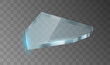 Realistic transparent shard of broken glass on transparent background. Piece if sharp cracked glass