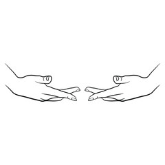 Two female hands in elegant open gesture. Black and white linear silhouette. Cartoon style.