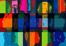 Abstract Colorful Overlapping Head Profiles Pattern