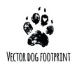  Vector dog grunge footprint.Black pet doggy textured paw mark silhouette drawing sign illustration isolated on white background.T shirt print design.Sticker.Puppy footstep trail,heart icon texture .