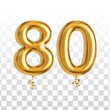 Vector realistic isolated golden balloon number of 80 for invitation decoration on the transparent background.