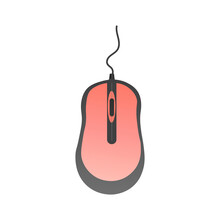 Pink Wired Mouse On A White Background. Flat Vector Isolated Illustrations.