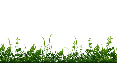 Vector bright green realistic seamless grass border isolated background. Vector illustration