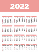 Calendar 2022 Simple Vector Illustration In Flat Design Design Template With Pink Calendar Grid On White Background