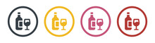 Alcohol Icon Vector Set. Bottle With Wine Glass Symbol.