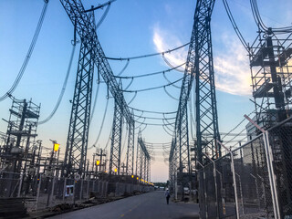 power lines at sunset