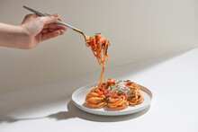 Spaghetti With Tomato Sauce With Fork