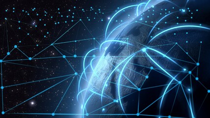 Rounded abstract cityscape network global connection concept.