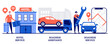 Hotel service, roadside assistance and service concept with tiny people. Roadside business abstract vector illustration set. Drive inn, car repair, 24 hour help, truck breakdown, flat tire metaphor