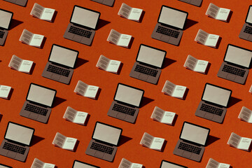 Minimalist diagonal composition of rustic beige handmade paper laptop isolated on color.