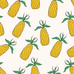 Wall Mural - Seamless pattern abstract hand drawn pineapples