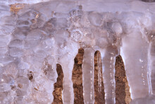 Macro Of Small Icicles And Ice Patterns In Winter