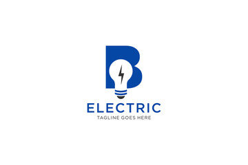 Wall Mural - B Letter Logo Design With Light bulb and lightning bolt. Electric Bolt Letter Logo.