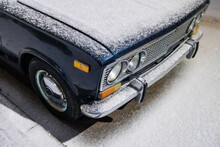 Retro Classic Car On The Snow