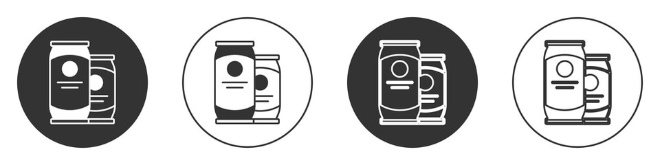 Sticker - Black Beer can icon isolated on white background. Circle button. Vector