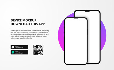Wall Mural - landing page banner advertising for downloading app for mobile phone, 3d double smartphone device mo