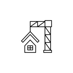 Wall Mural - House build, House construction icon in flat black line style, isolated on white background 