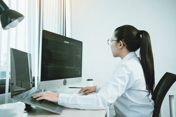 Wall Mural - developing programming and coding technology working in a software engineers developing applications