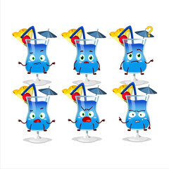 Sticker - Cartoon character of blue hawaii with what expression