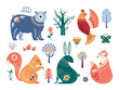 Scandinavian animals set Folk forest vector illustration
