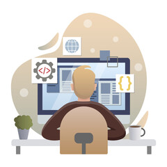 programming. isolated flat style colored illustration. cloud storage, online base, marketing solutio