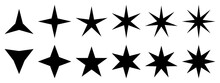 Set Of Star Icons. Stars Symbols With Different Pointed Three, Four, Five, Six, Seven, Eight. Vector Illustration On White Background