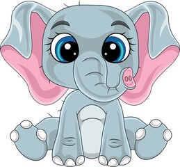 Poster - Cartoon cute baby elephant sitting