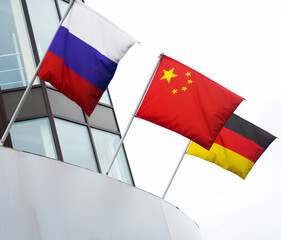 Wall Mural - German , chinese, russian flags summit forum economic international