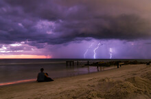 Night Time Storm At The Beach