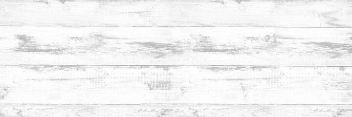 Wall Mural - White old wood. Wooden planks vintage background. White shabby weathered wood background with copy space for text, design. Wide banner.