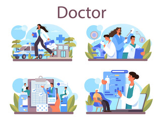 Wall Mural - Doctor concept set. Medical specialist in the uniform. Healthcare, modern