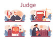 Judge concept set. Court worker stand for justice and law. Judge in traditional