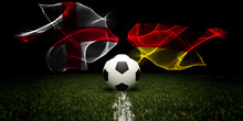 Football Tournament. Football With National Flags Of England And Germany. Soccer Ball And Text. 3d Rendering. Soccer Match. Euro Cup Or World Cup.