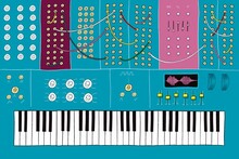 Blue Analog Synthesizer Illustration