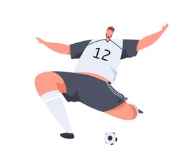 athlete playing football, hitting ball. abstract soccer player making strong kick with foot with run