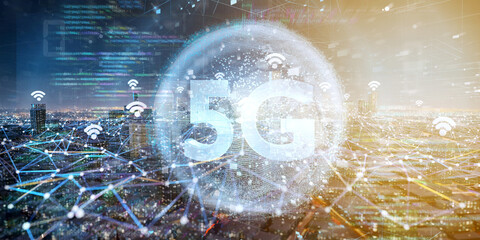 Wall Mural - smart city with 5g network and communication connection - 3d rendering