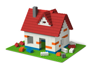 Wall Mural - Colorful toy block house under construction, 3d building home concept