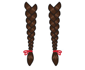 Women's braids on a white background. Cartoon. Vector illustration.