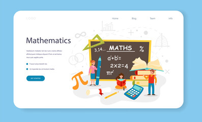 Wall Mural - Math web banner or landing page set. Learning mathematics, geometry and algebra