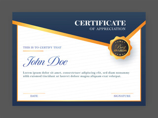 Sticker - Modern Certificate Of Appreciation Template Design In Blue And White Color.