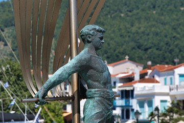 Wall Mural - Skiathos island, Greece, the old port in the city of Skiathos. Summer 2021,