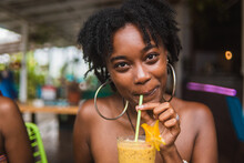 Black Woman Drinking Smoothie