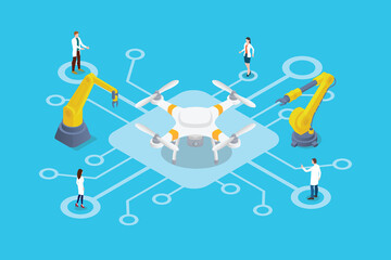 drone research technology concept with modern flat isometric style