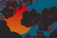 Illustration Of Flowers Against A Giant Sun