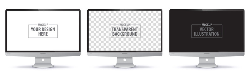 Wall Mural - computer monitor vector mockup with white, transparent and black screens. realistic desktop pc displ