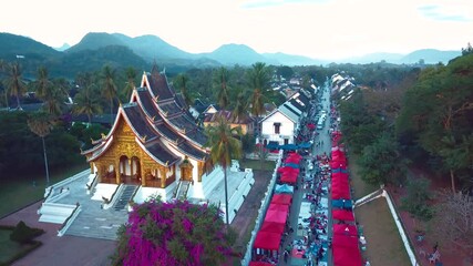 Sticker - Drone footage of UNESCO Heritage city of Luang Prabang in Laos.