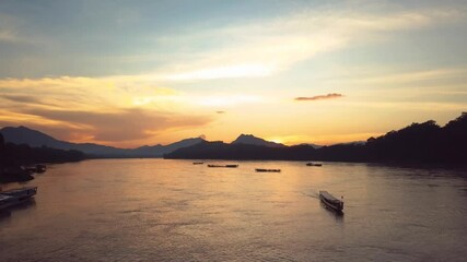 Sticker - Drone footage of UNESCO Heritage city of Luang Prabang in Laos.